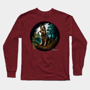 Decisive Looking Dog in a Forest Diorama Long Sleeve T-Shirt